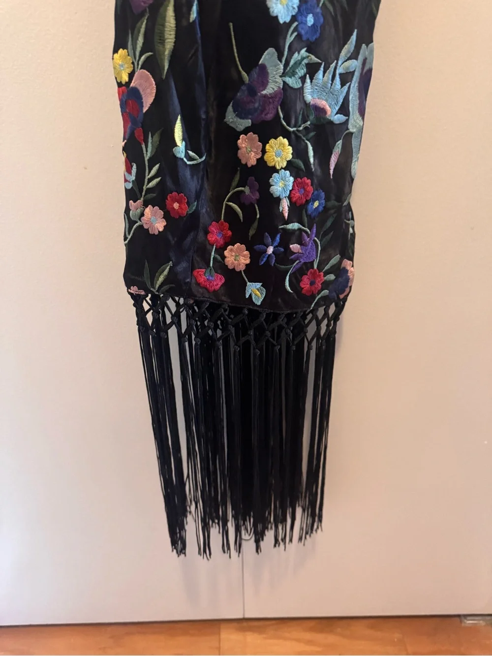 NWT Free People Black Floral Embroidered Fringe Mini Dress